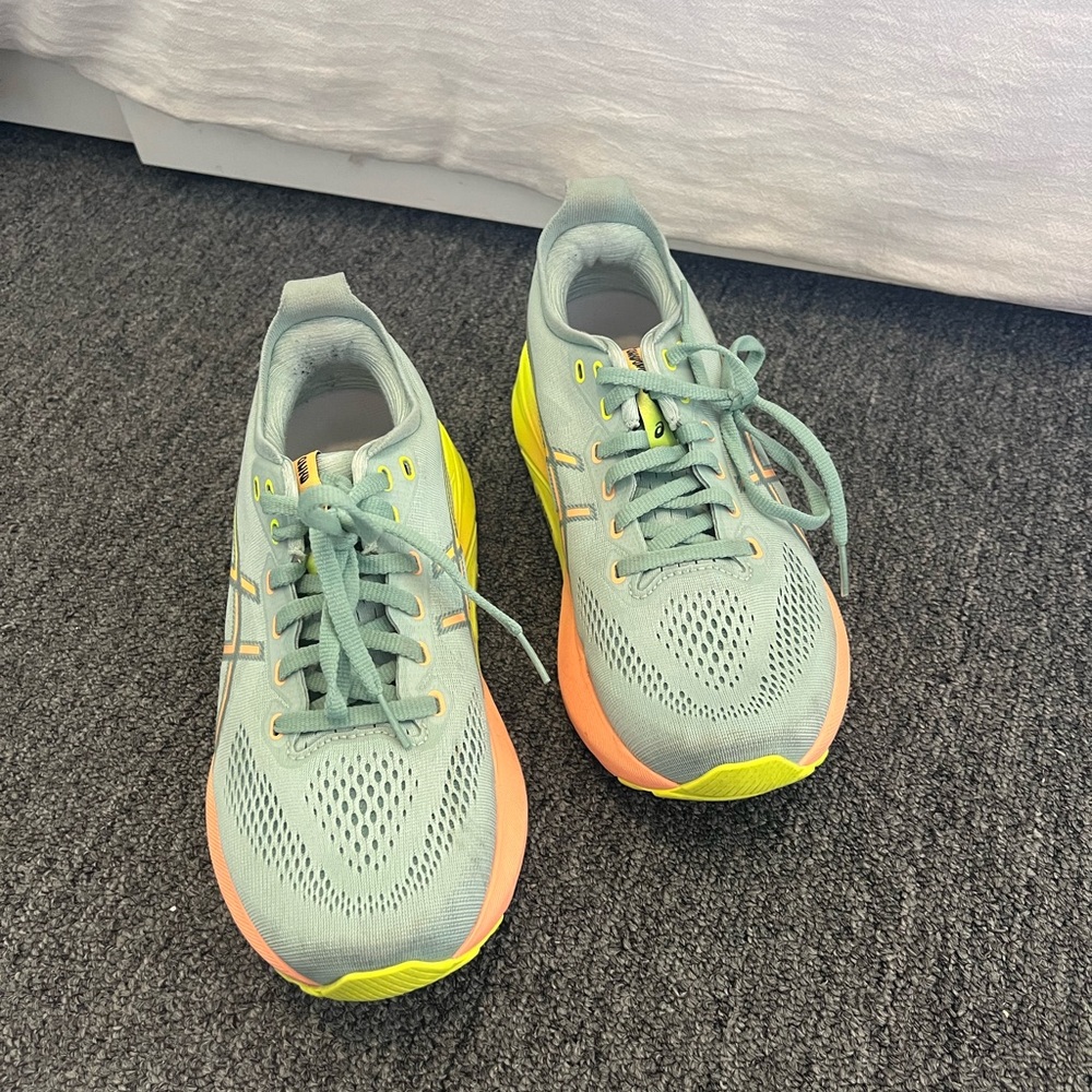 Asics Athletic Shoes - Mint Green, Peach, and Neon Yellow
